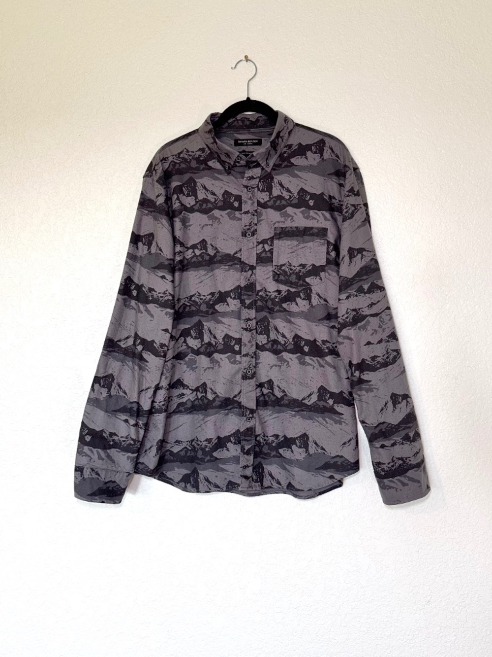 Banana Republic Luxe Flannel Shirt Mens L Gray Slim Mountains 100% Cotton Rugged